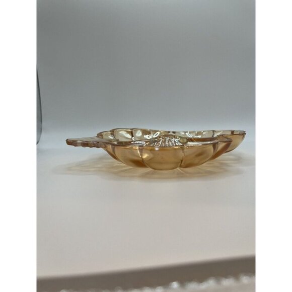 CARNIVAL Glass Marigold Clover Leaf Candy Nut Dish Iridescent Divided VINTAGE - Picture 6 of 7